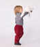 Babies' plain corduroy trousers AMARANTE