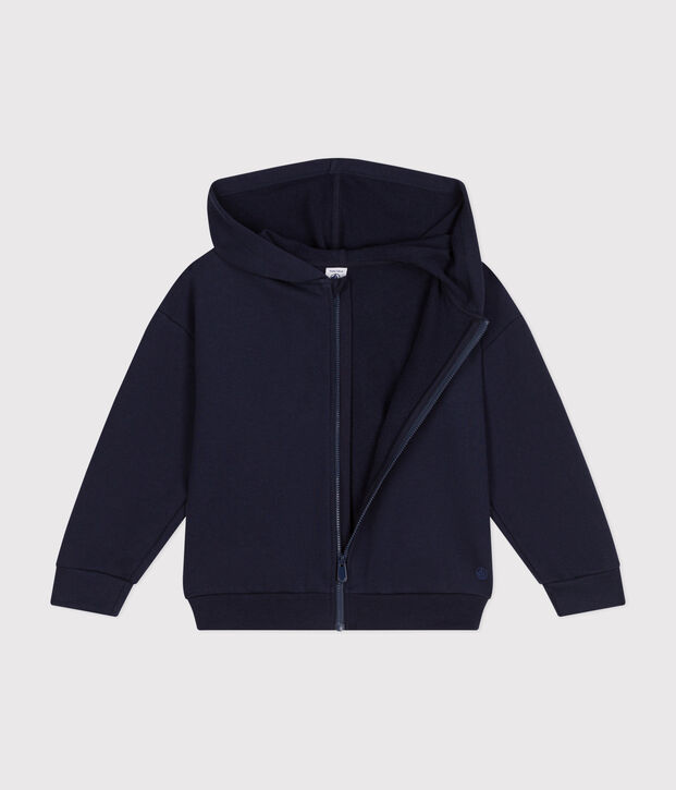 Girls' hooded zip-up fleece sweatshirt blue