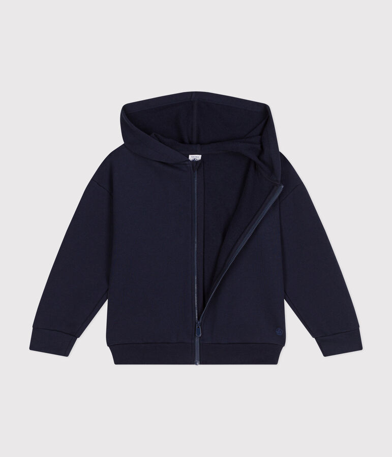 Girls' hooded zip-up fleece sweatshirt blue