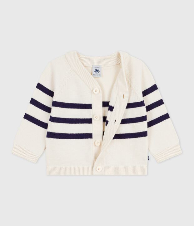 Babies' stripy cotton cardigan blue/blue