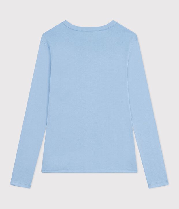 Women's long sleeved plain cotton T-shirt blue