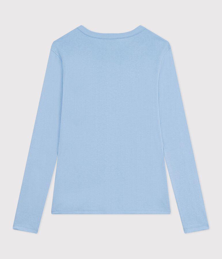Women's long sleeved plain cotton T-shirt blue