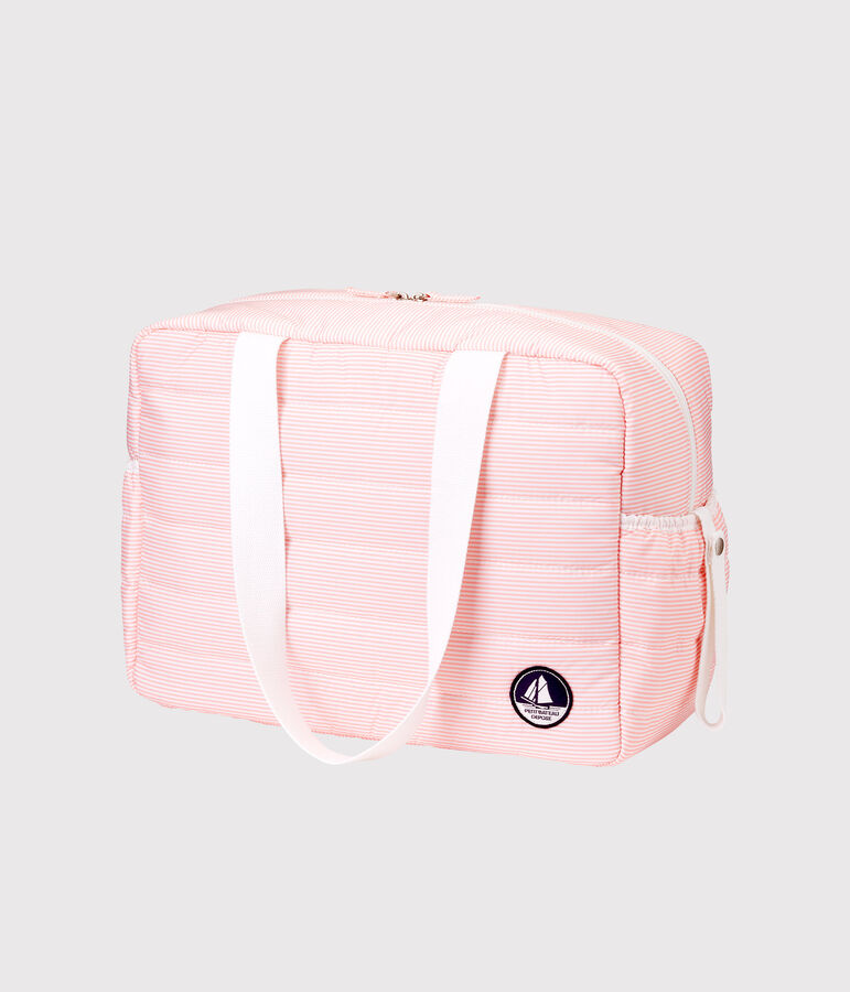 Unisex baby pinstriped changing bag pink/white