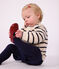Babies' cardigan in stripy cotton Ecru/blue
