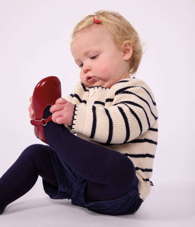 Babies' cardigan in stripy cotton Ecru/blue