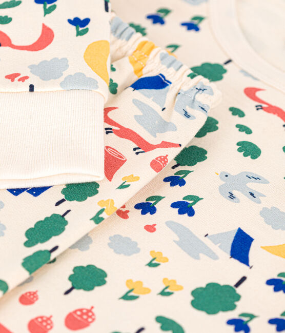 Children's forest print brushed fleece pyjamas AVALANCHE white/MULTICO