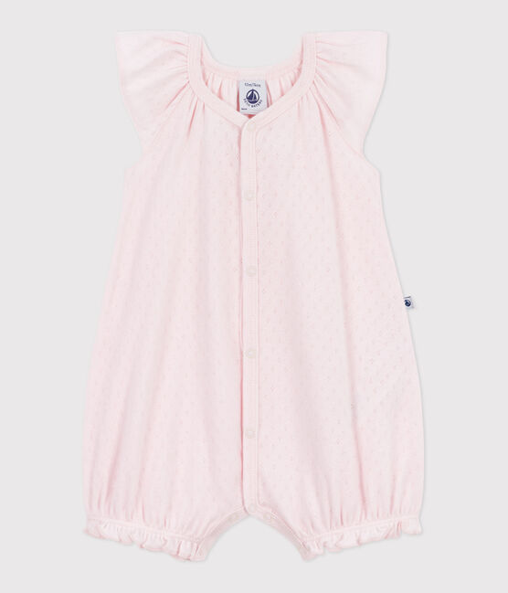 Babies' short plain cotton jumpsuit FLEUR pink