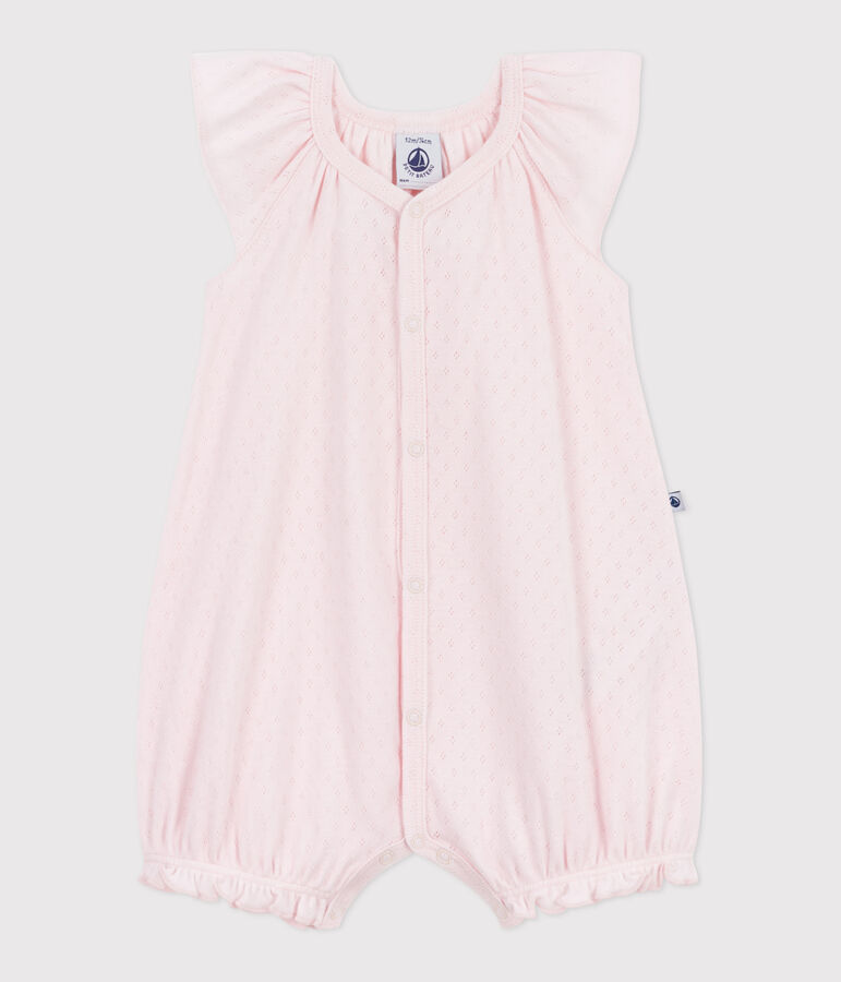 Babies' short plain cotton jumpsuit FLEUR pink