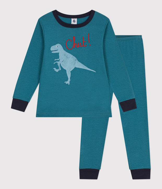 Children's long-sleeved cotton dinosaur pyjamas green