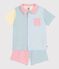 Children's short stripy buttoned cotton pyjamas MARSHMALLOW white/MULTICO white