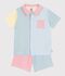 Children's short stripy buttoned cotton pyjamas white/multicolor