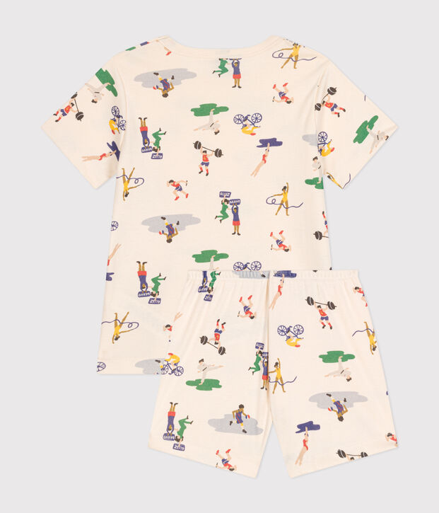 Children's multi-sports print short cotton pyjamas Ecru/multicolor