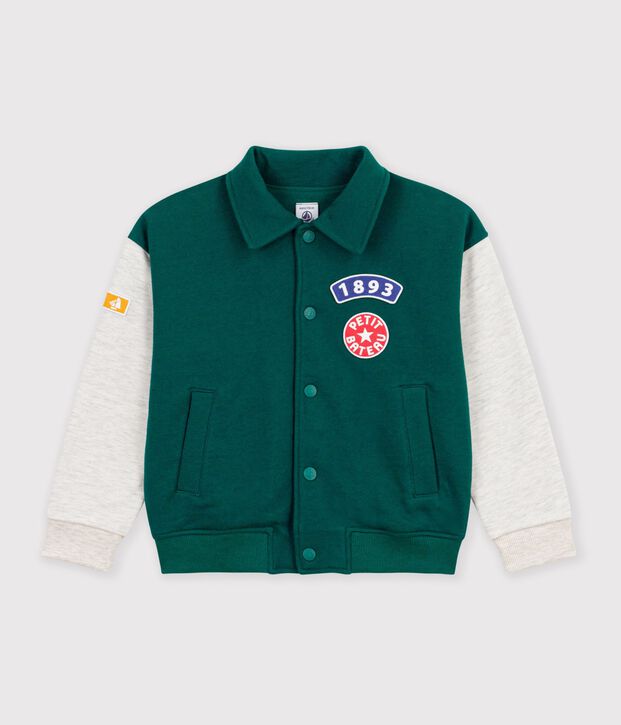 Children's varsity-style jacket in colourblock cotton green/beige