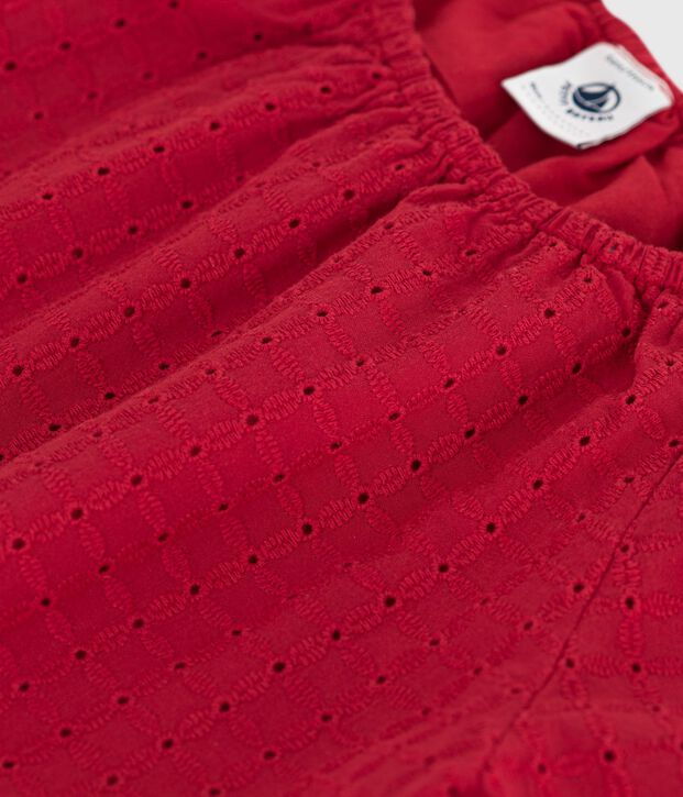 Children's short-sleeved cotton blouse with a floral pattern red