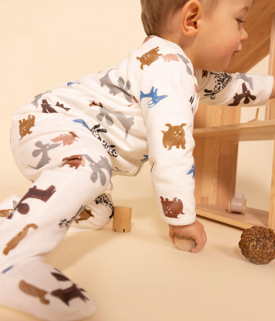Babies' Dog Patterned Fleece Pyjamas MARSHMALLOW white/MULTICO white