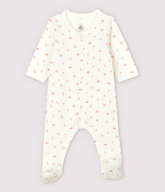 Babies' Cherry Pattern Organic Cotton Tube Knit Bodyjama MARSHMALLOW white/MULTICO white