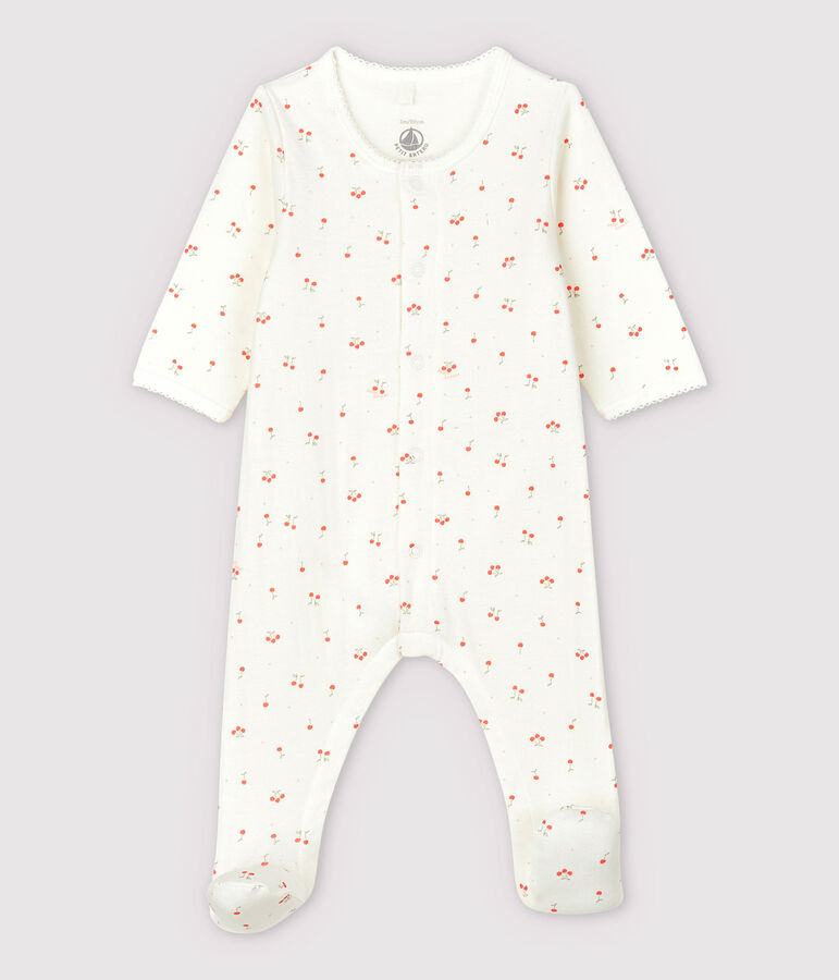 Babies' Cherry Pattern Organic Cotton Tube Knit Bodyjama white/multicolor