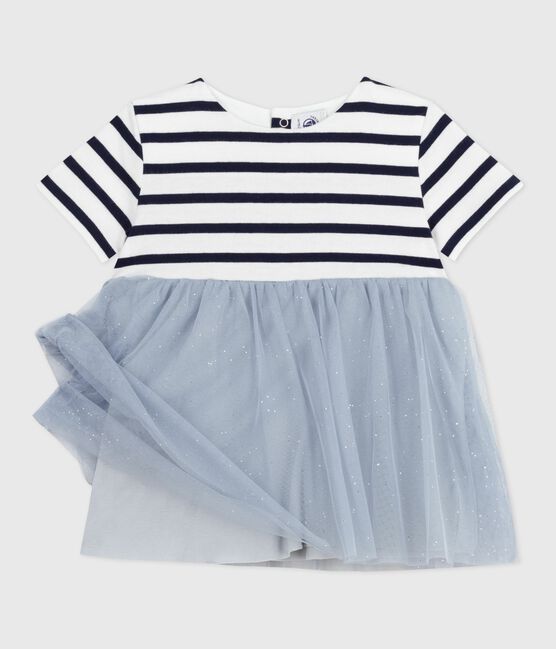 Babies' short-sleeved dress in two materials CO2 /MULTICO