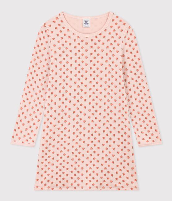 Girls' Tube Knit Cotton Nightdress SALINE pink/MULTICO white