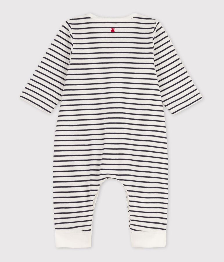 Babies' Striped Organic Cotton Long Playsuit white/blue