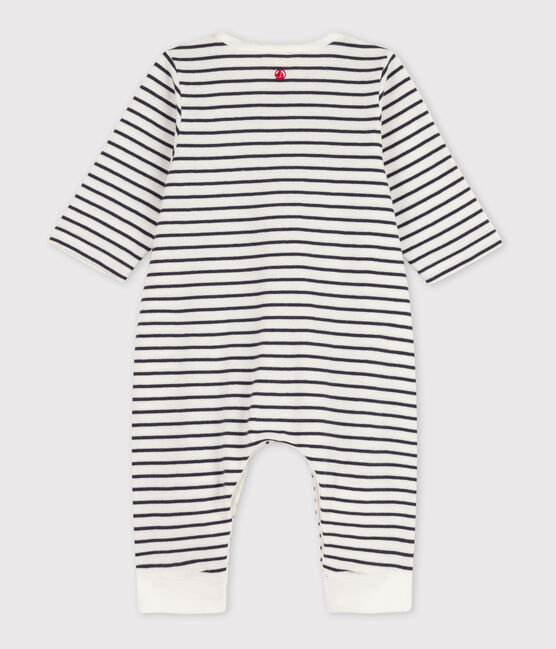 Babies' Striped Organic Cotton Long Playsuit MARSHMALLOW white/SMOKING blue