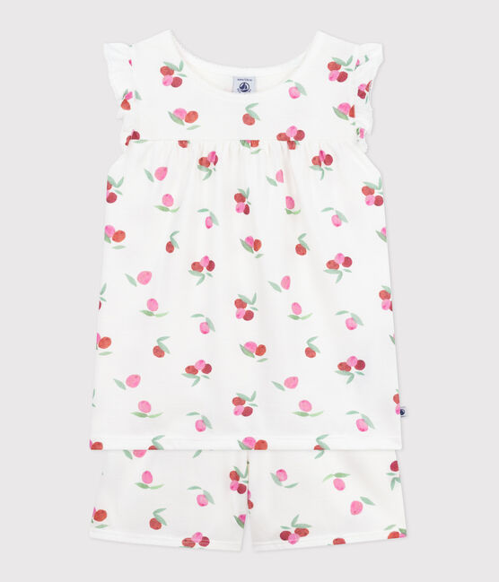 Children's short fruit print cotton pyjamas MARSHMALLOW white/MULTICO white