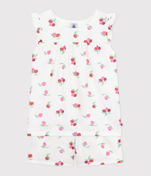 Children's short fruit print cotton pyjamas white/multicolor