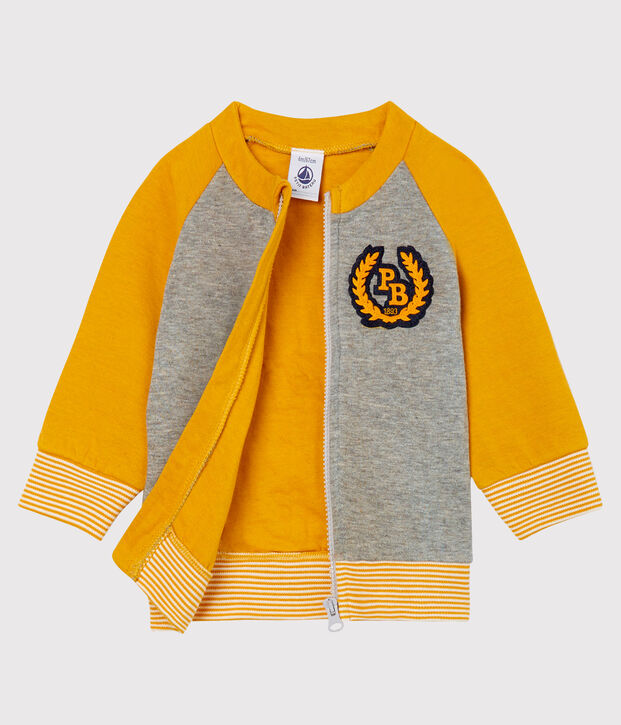Baby Boys' Zip-Up Tube Knit Cardigan grey/yellow