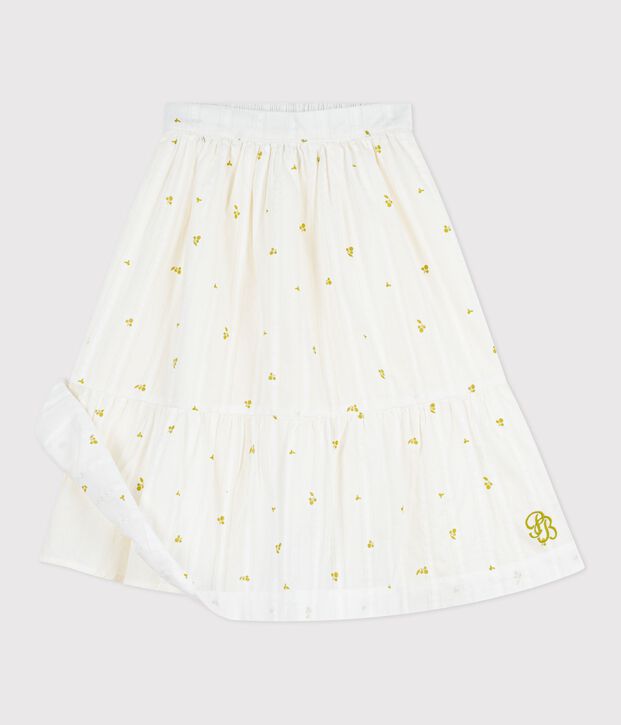 Children's long floral print cotton skirt white/green