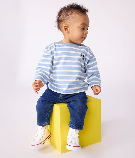 Babies' cotton Breton top ADRIATIC blue/MILK