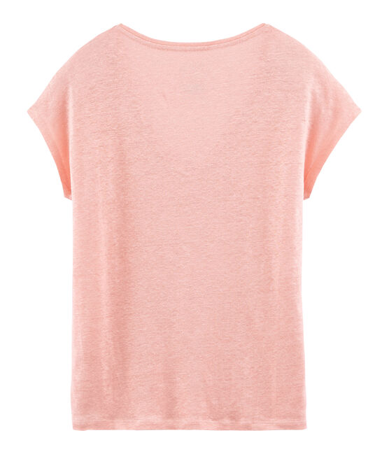 Women's iridescent linen short-sleeved t-shirt ROSAKO pink/COPPER pink