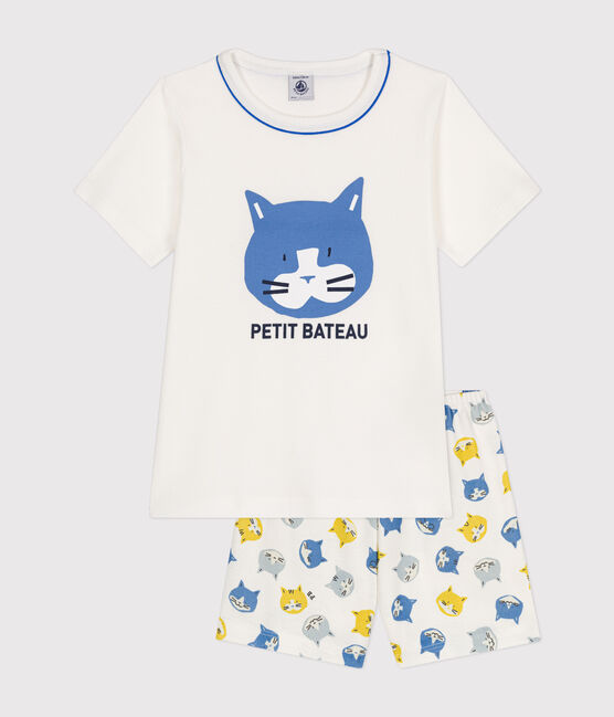 Children's Short Cotton Pyjamas MARSHMALLOW white/MULTICO white