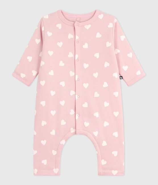 Babies' padded heart-print cotton playsuit. JOLI pink/MILK