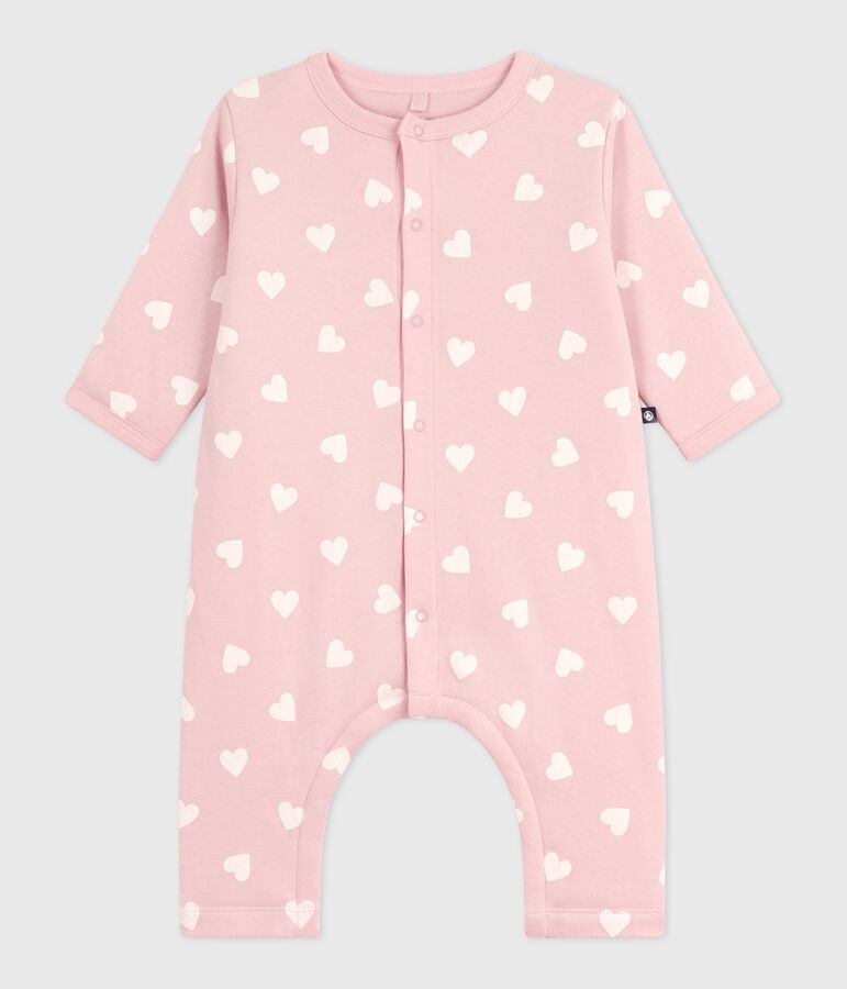 Babies' padded heart-print cotton playsuit. pink/ecru