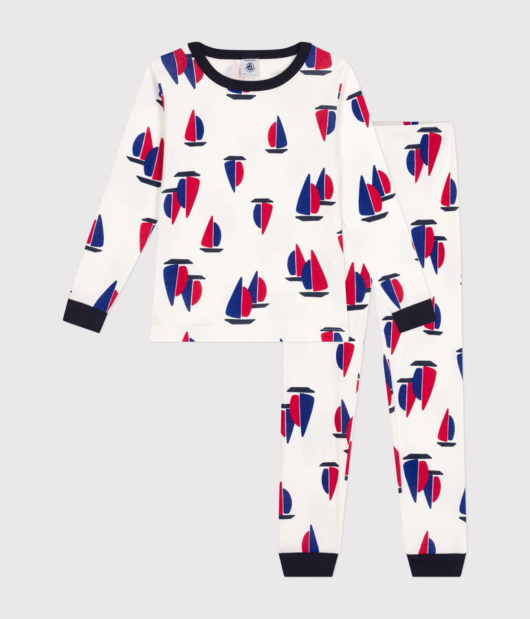 Children's boat print fitted cotton pyjamas white/multicolor