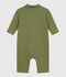 Babies' long plain cotton jumpsuit OLIVINE