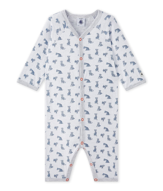 Baby boy's footless sleepsuit in a double knit white/multicolor