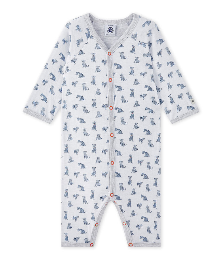 Baby boy's footless sleepsuit in a double knit white/multicolor