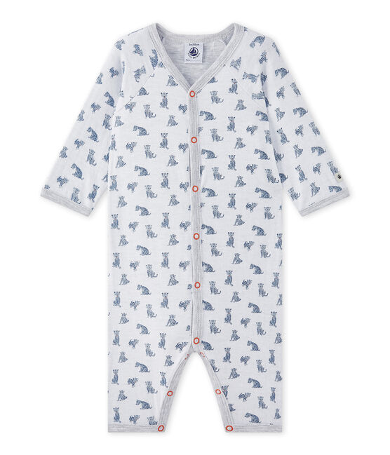 Baby boy's footless sleepsuit in a double knit ECUME white/MULTICO white