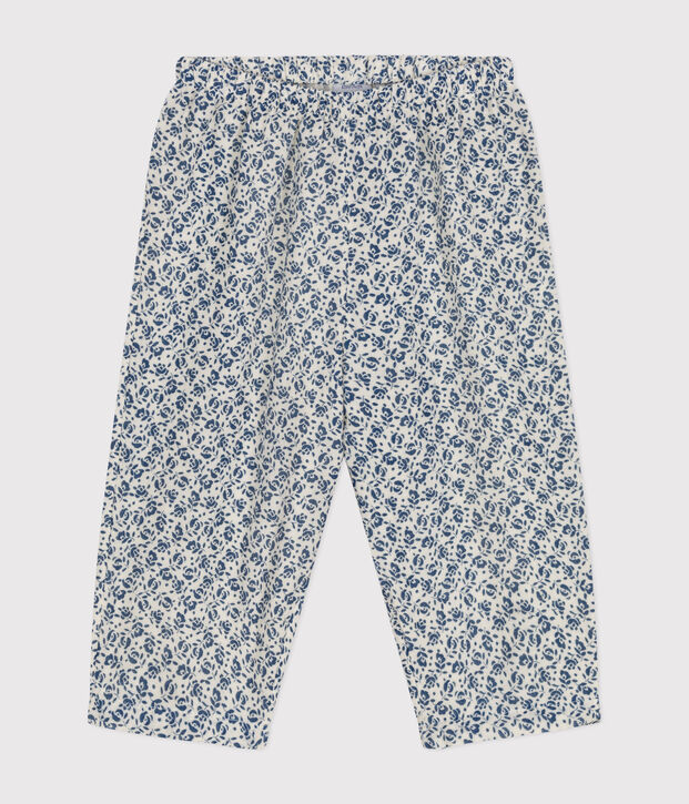 Babies' Printed Cotton Gauze Trousers Ecru/blue