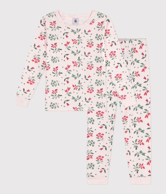 Children's snug-fitting pyjamas in cotton with a floral print FLEUR pink/MULTICO white