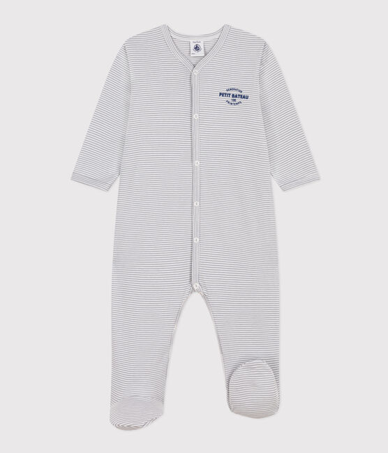 Babies' Pinstriped Cotton Pyjamas PIGEON /MARSHMALLOW