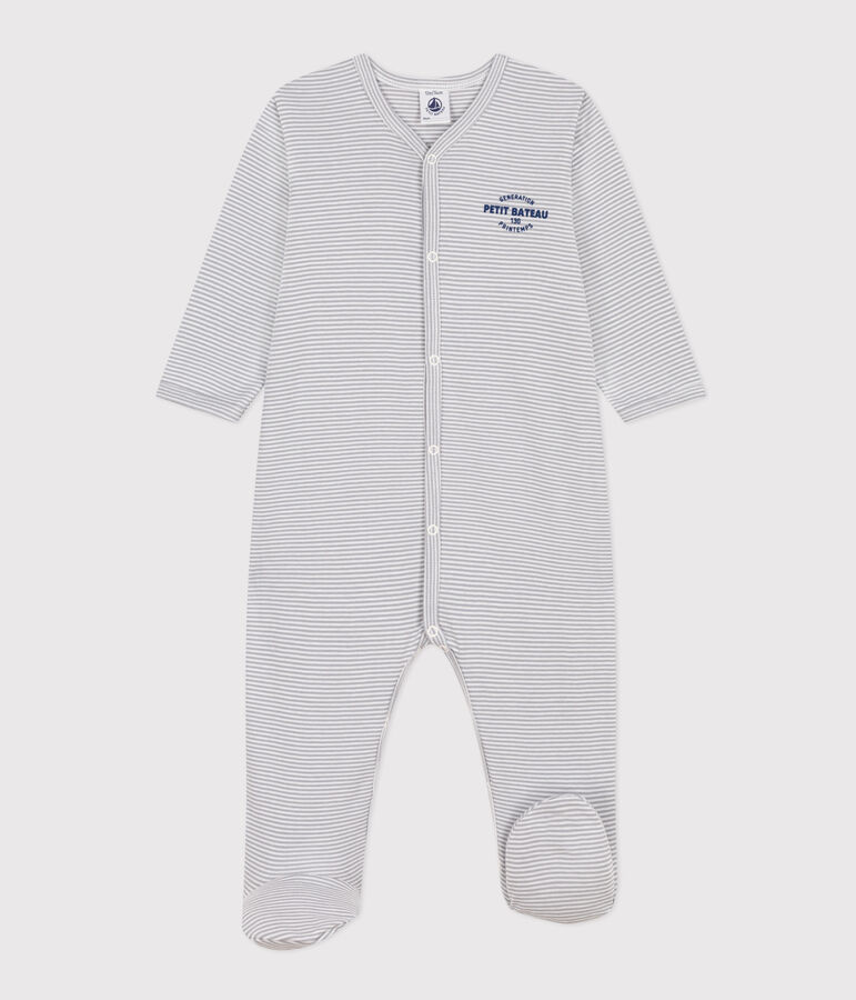 Babies' Pinstriped Cotton Pyjamas grey/white