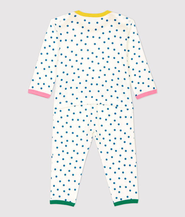 Babies' Spotted Popperless Cotton Sleepsuit white/blue