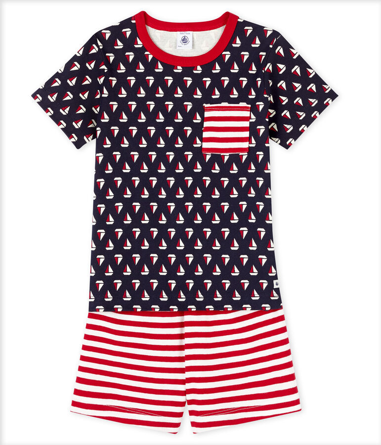 Boys' cropped ribbed pyjamas blue/multicolor