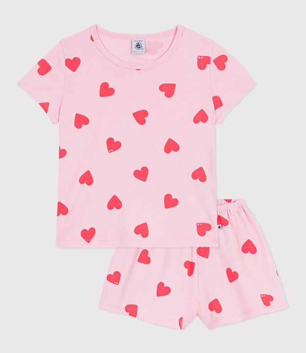 Children's short heart print cotton pyjamas pink/orange