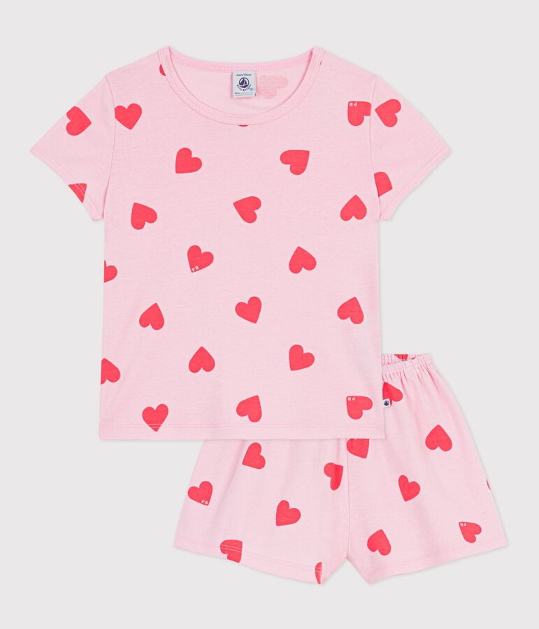 Children's short heart print cotton pyjamas pink/orange