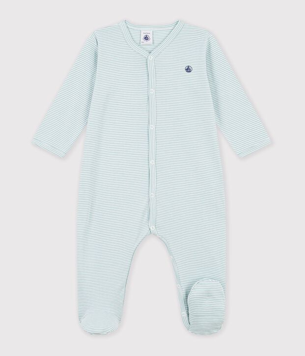 Babies' pinstriped cotton pyjama suit green/white