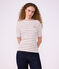 Women's short-sleeved stripy cotton T-shirt white/red