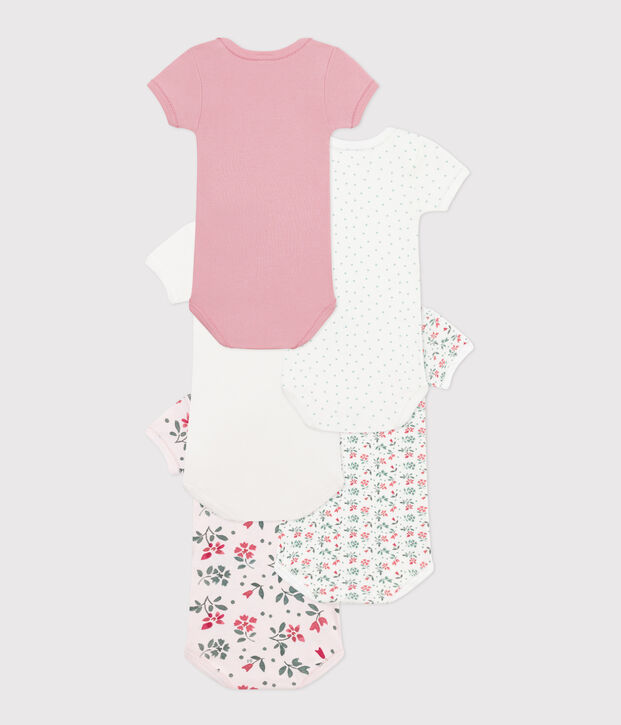 Babies' short-sleeved floral cotton bodies - 5-pack multicolor